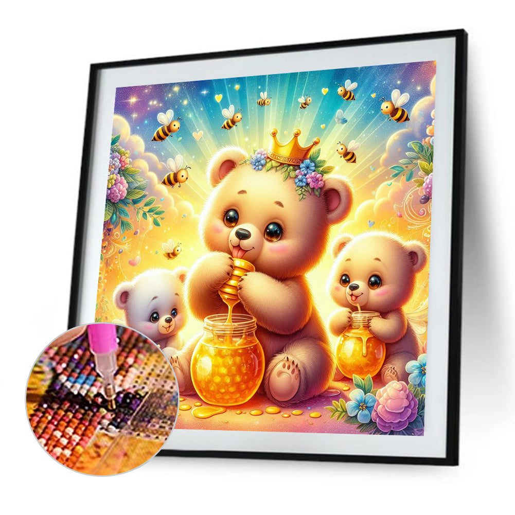 Bear Eating Honey - Full Round Drill Diamond Painting 40*40CM