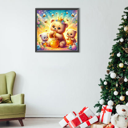 Bear Eating Honey - Full Round Drill Diamond Painting 40*40CM