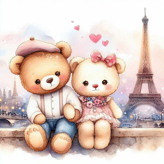 Couple Bears And Iron Tower - Full Round Drill Diamond Painting 40*40CM