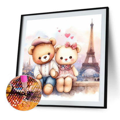 Couple Bears And Iron Tower - Full Round Drill Diamond Painting 40*40CM