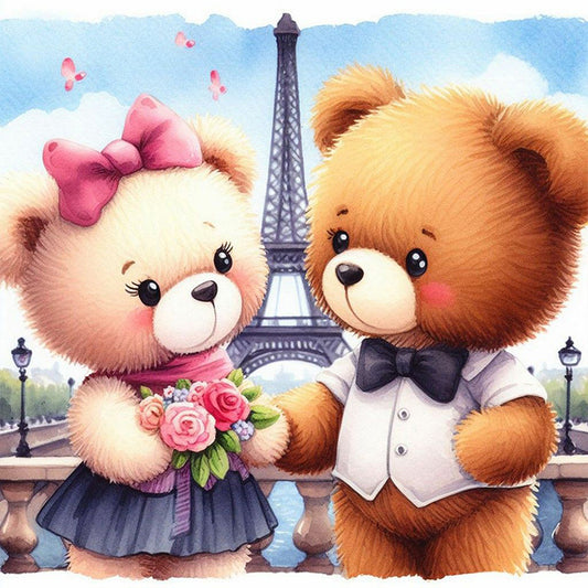 Couple Bears And Eiffel Tower - Full Round Drill Diamond Painting 40*40CM