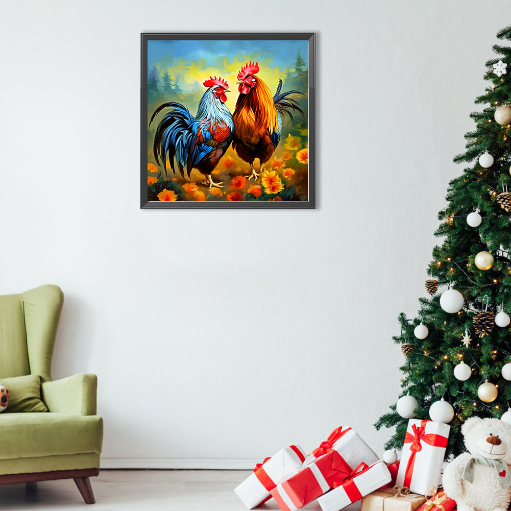 Two Roosters - Full Round Drill Diamond Painting 40*40CM