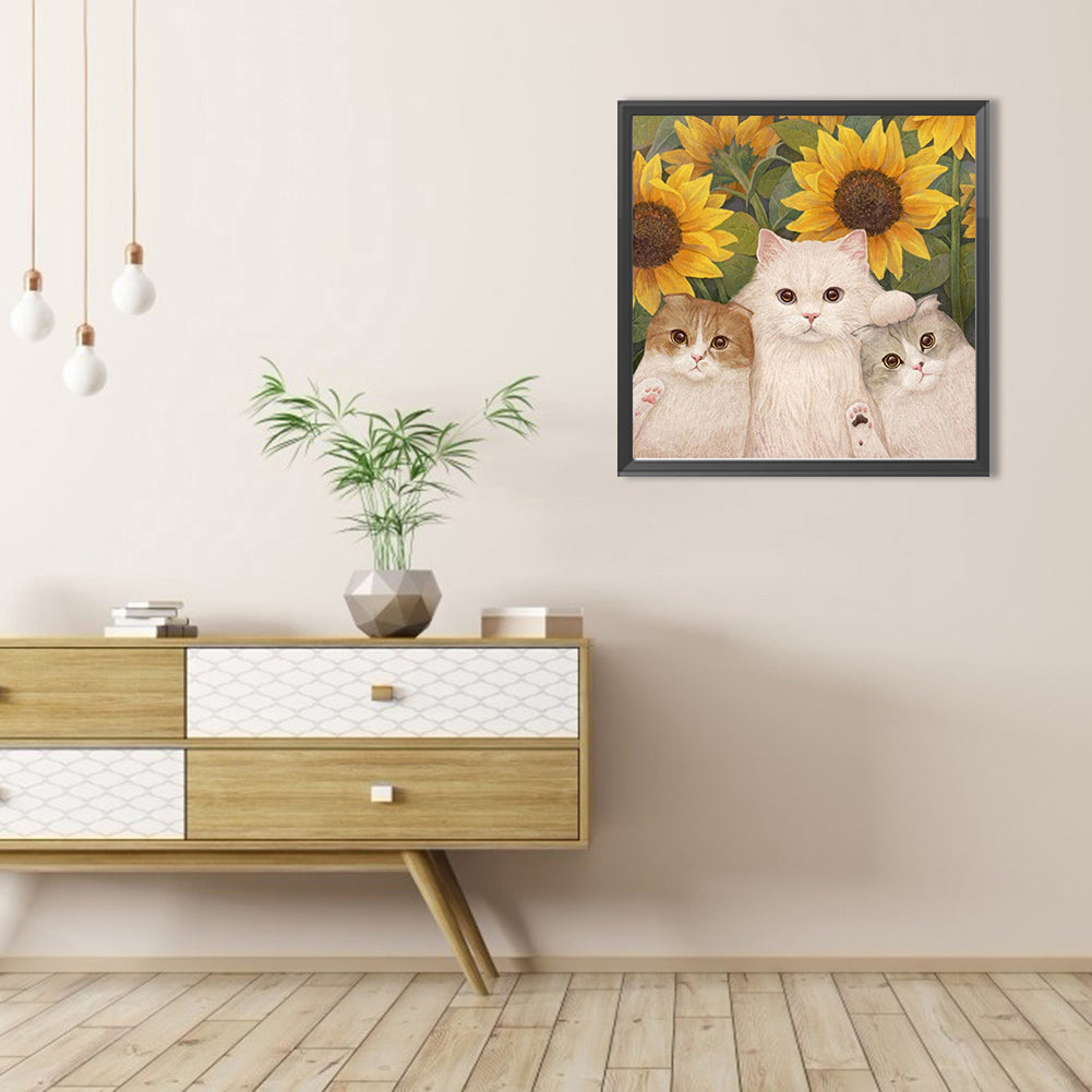 Sunflower And Cat - Full AB Round Drill Diamond Painting 40*40CM