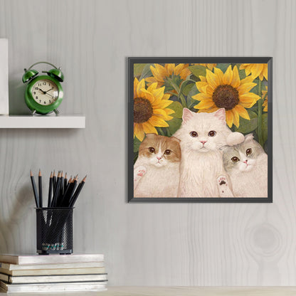 Sunflower And Cat - Full AB Round Drill Diamond Painting 40*40CM