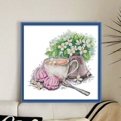 Jasmine Tea - 14CT Stamped Cross Stitch 34*34CM