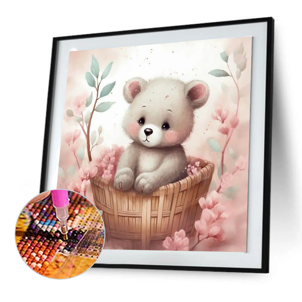 Flower Basket Bear - Full Round Drill Diamond Painting 30*30CM