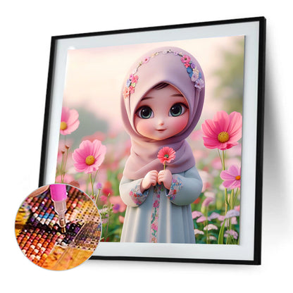 Girl And Flower - Full Round Drill Diamond Painting 30*30CM