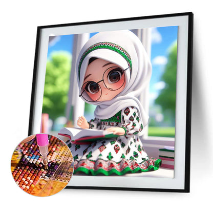 Girl And Book - Full Round Drill Diamond Painting 30*30CM