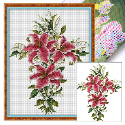 Tulip Lily Cross - 14CT Stamped Cross Stitch 29*37CM