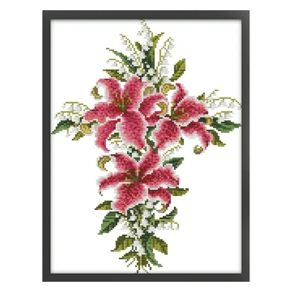 Tulip Lily Cross - 14CT Stamped Cross Stitch 29*37CM