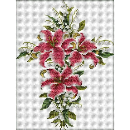 Tulip Lily Cross - 14CT Stamped Cross Stitch 29*37CM