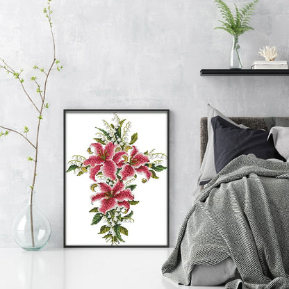 Tulip Lily Cross - 14CT Stamped Cross Stitch 29*37CM