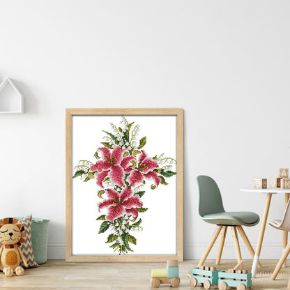 Tulip Lily Cross - 14CT Stamped Cross Stitch 29*37CM