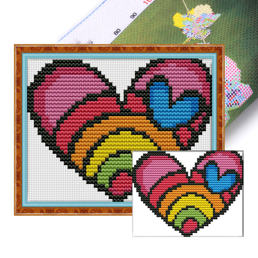 Rainbow Heart - 14CT Stamped Cross Stitch 14*10CM