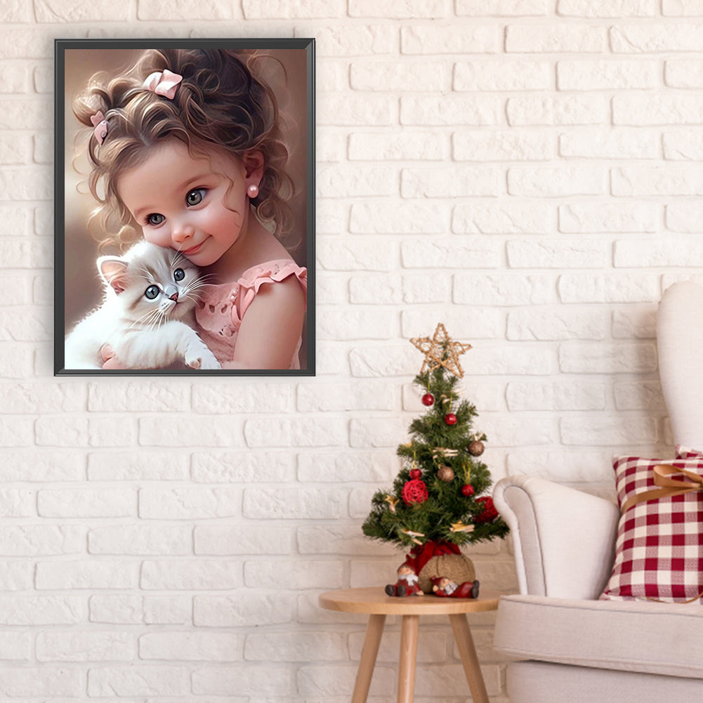 Little Girl And Animals - Full Round Drill Diamond Painting 30*40CM