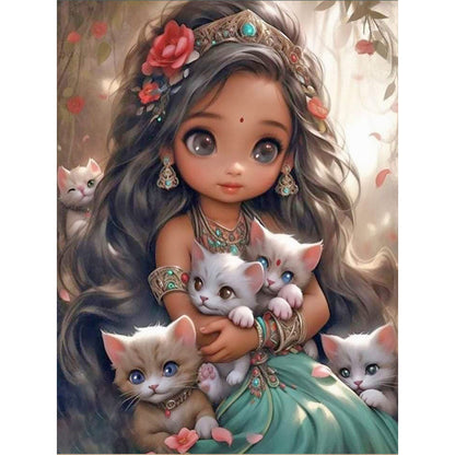 Little Girl And Animals - Full Round Drill Diamond Painting 30*40CM