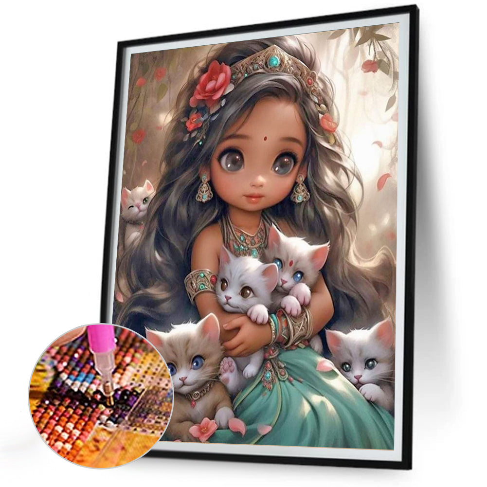 Little Girl And Animals - Full Round Drill Diamond Painting 30*40CM