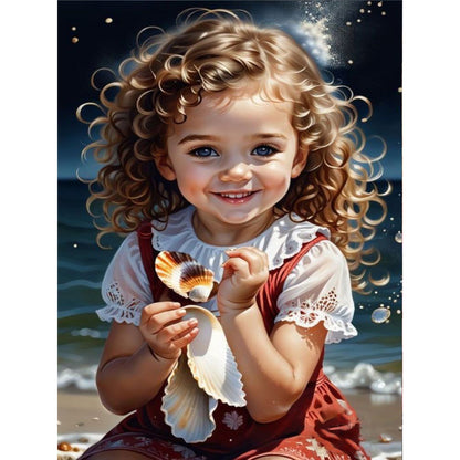 Little Girl Playing At The Beach - Full Round Drill Diamond Painting 30*40CM