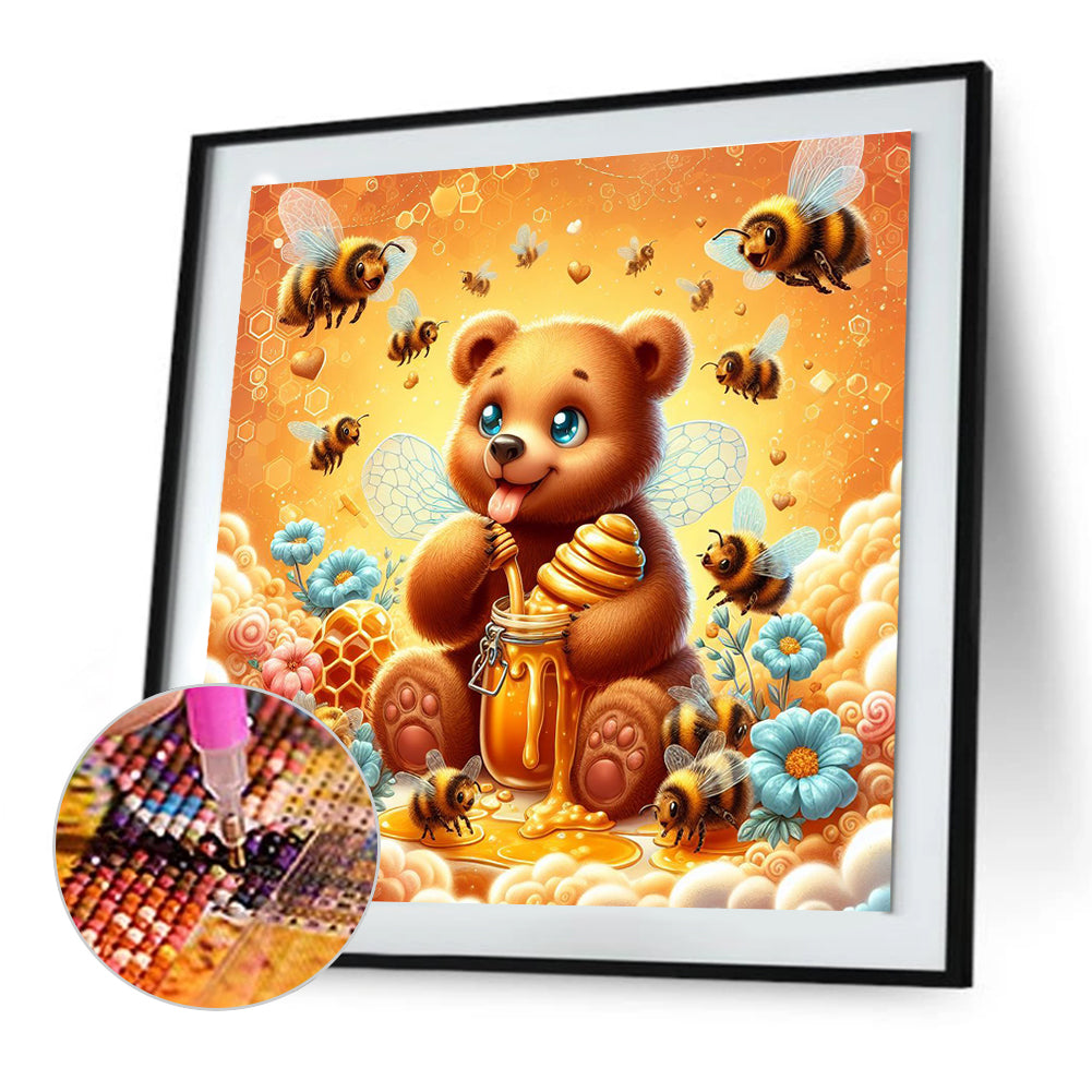 Bear And Bee - Full Round Drill Diamond Painting 30*30CM