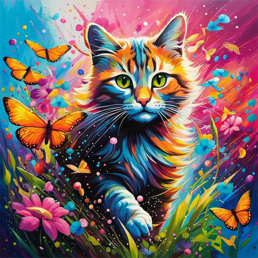 Kitten And Butterfly - Full Round Drill Diamond Painting 30*30CM