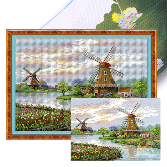 Dutch Windmill - 11CT Stamped Cross Stitch 70*55CM(Spring)