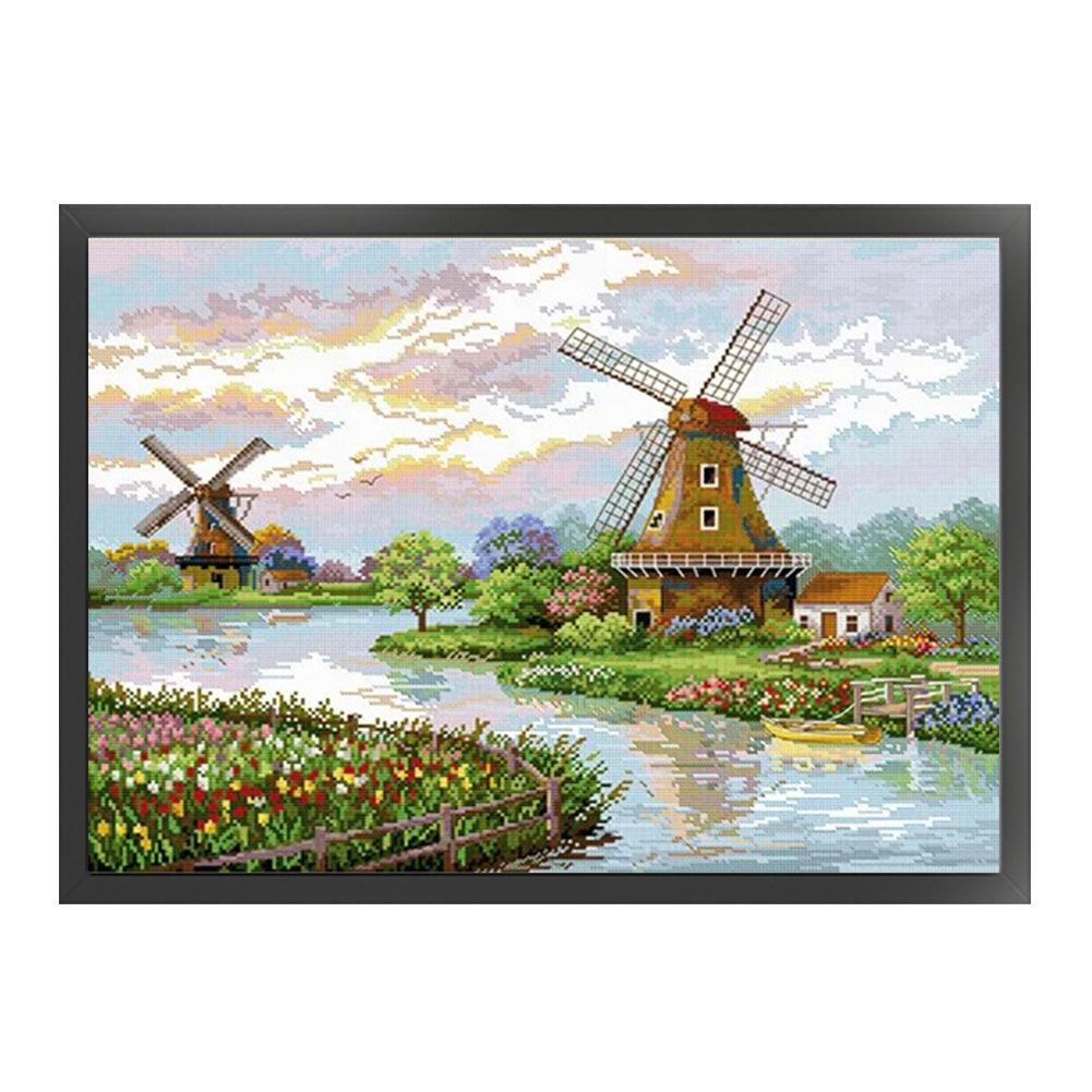 Dutch Windmill - 11CT Stamped Cross Stitch 70*55CM(Spring)