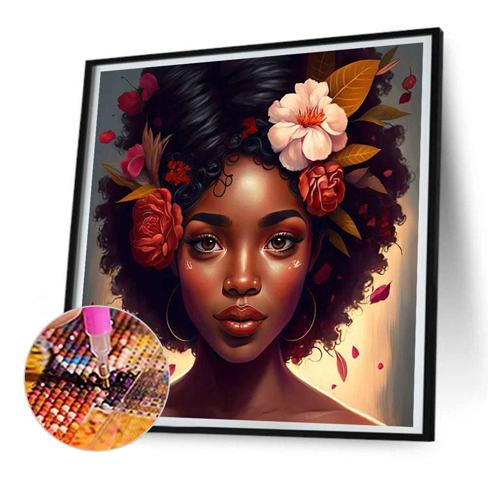 Black Girl - Full Round Drill Diamond Painting 30*30CM