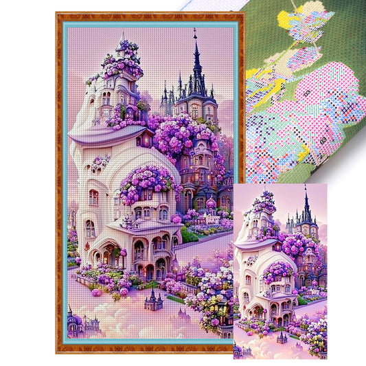 Purple Flower Castle - 11CT Stamped Cross Stitch 40*70CM