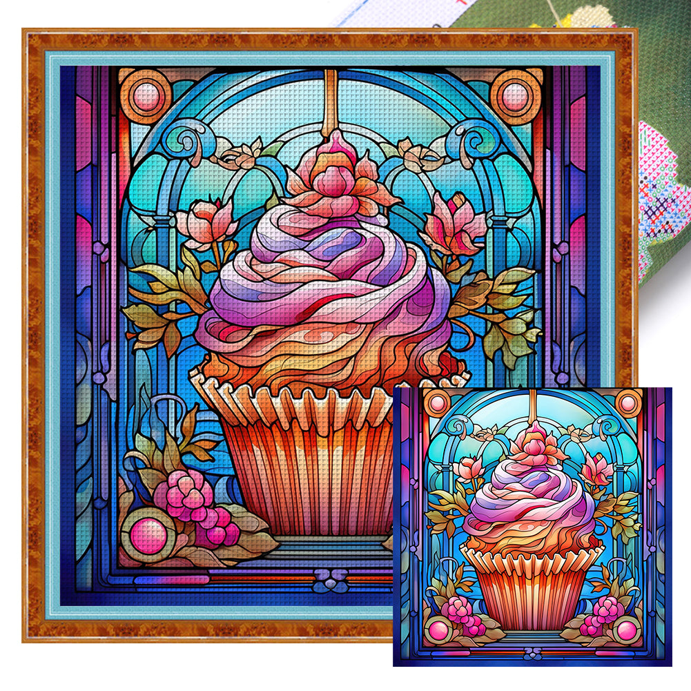 Glass Painting-Tea Cup Cake - 11CT Stamped Cross Stitch 40*40CM