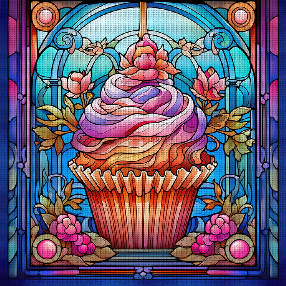 Glass Painting-Tea Cup Cake - 11CT Stamped Cross Stitch 40*40CM