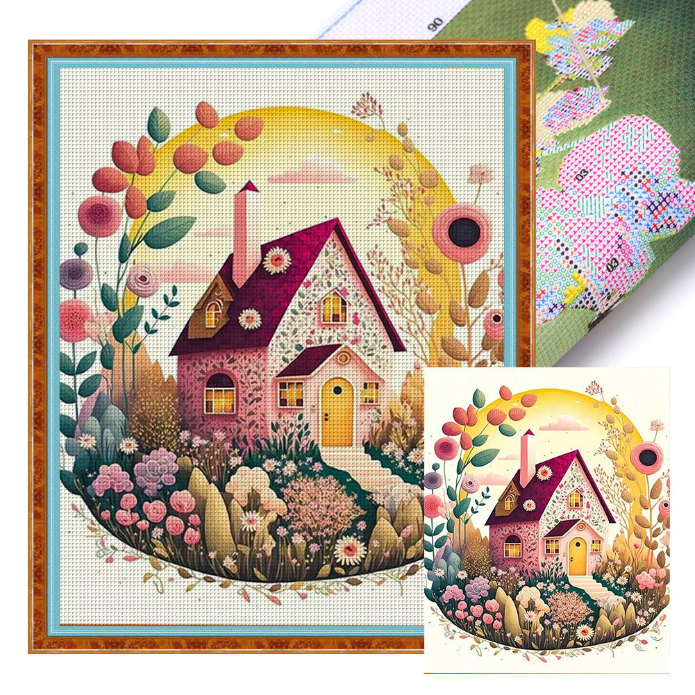 Flower House - 16CT Stamped Cross Stitch 40*50CM