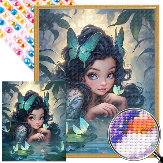 Girl And Butterfly In Water - Full AB Round Drill Diamond Painting 40*50CM