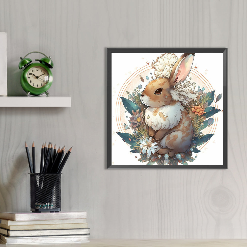 Brown Bunny With Flowers - Full AB Round Drill Diamond Painting 40*40CM