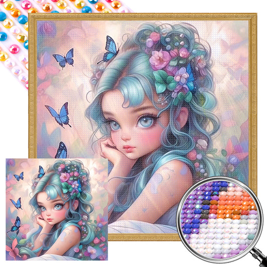 Butterfly And Flower Girl - Full AB Round Drill Diamond Painting 40*40CM