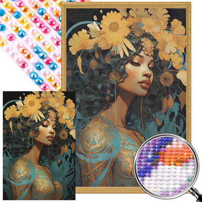 Flowers And Elegant Girls - Full AB Round Drill Diamond Painting 40*60CM