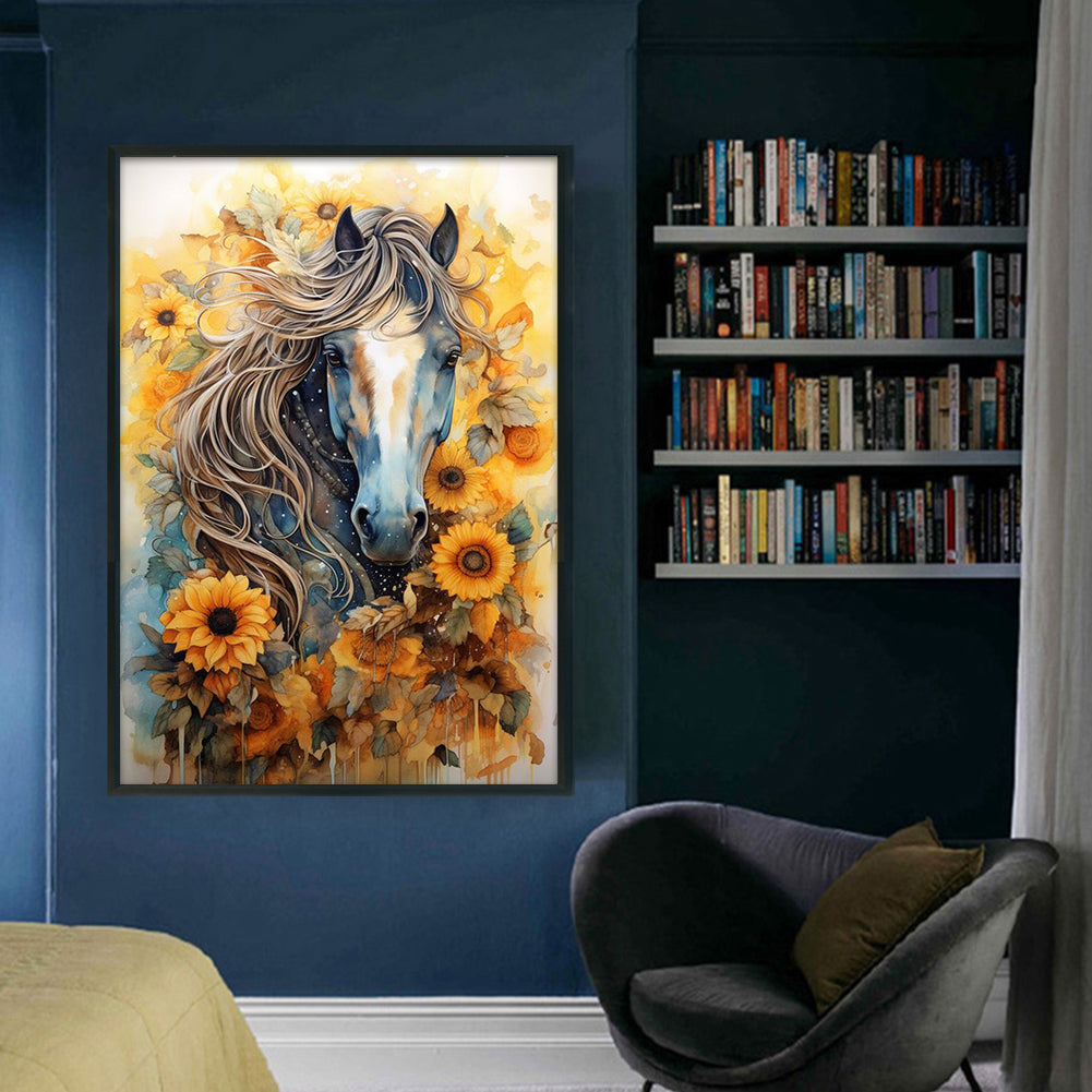 Sunflowers And Horses - 11CT Stamped Cross Stitch 40*60CM