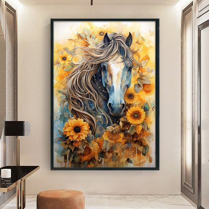 Sunflowers And Horses - 11CT Stamped Cross Stitch 40*60CM