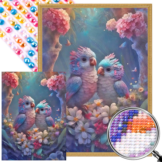 A Pair Of Colorful Lovebirds - Full AB Round Drill Diamond Painting 40*55CM