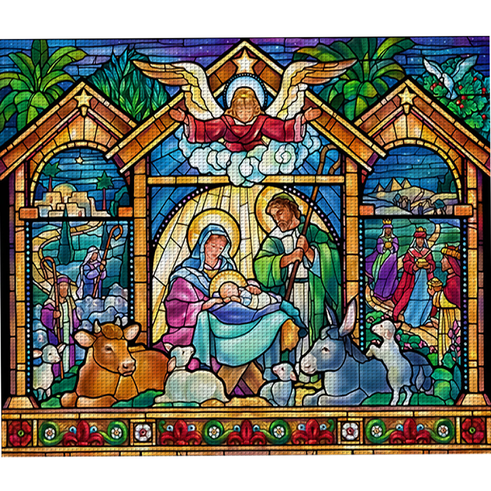 Glass Painting-Priests And Mothers - 11CT Stamped Cross Stitch 60*55CM