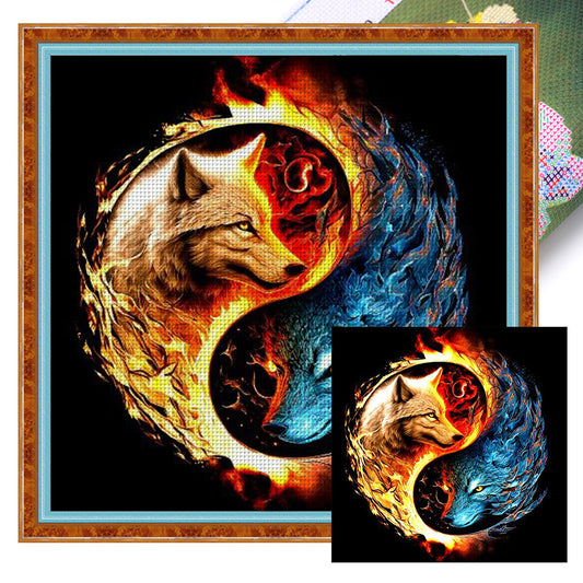 Yin Yang Diagram-Wolf - 14CT Stamped Cross Stitch 50*50CM