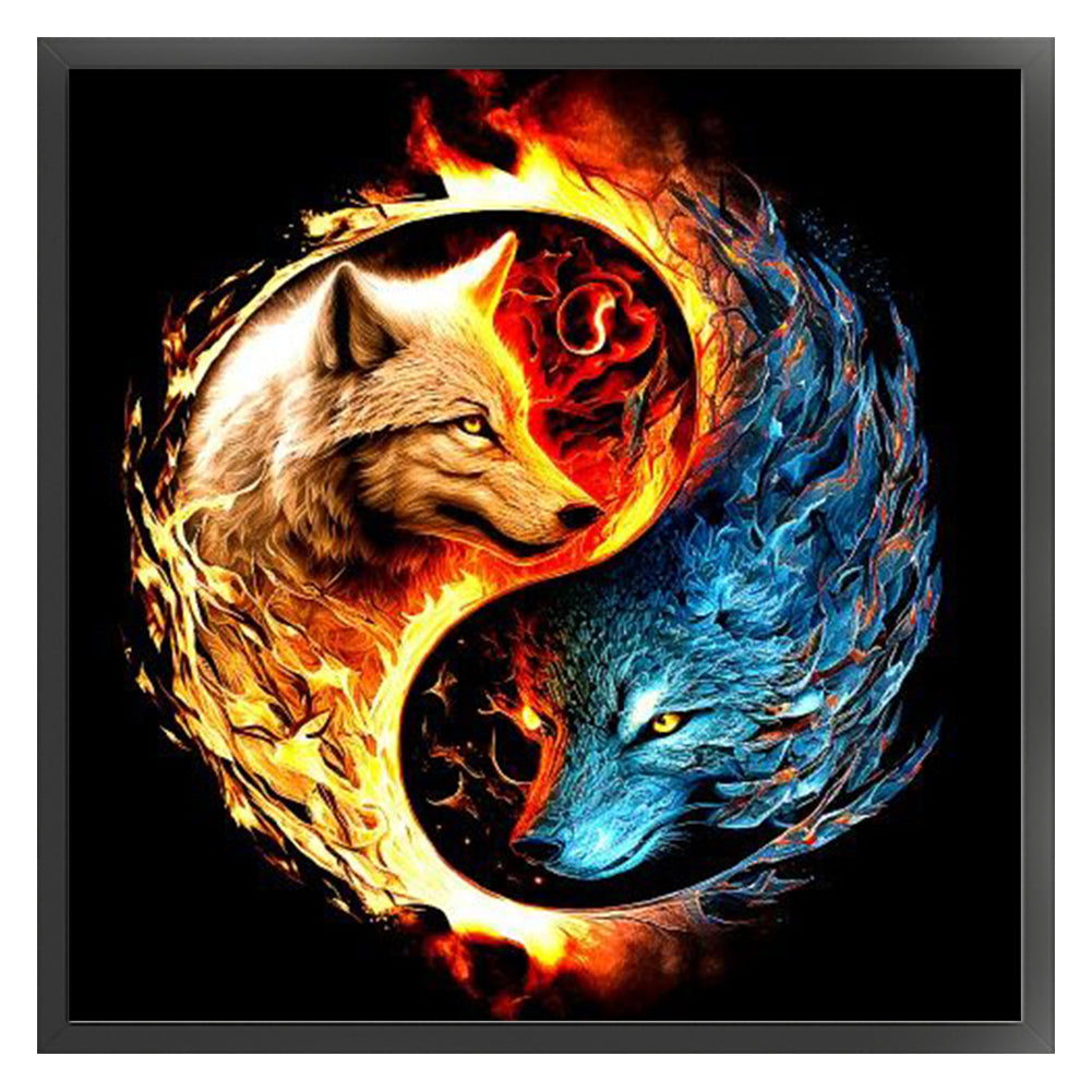 Yin Yang Diagram-Wolf - 14CT Stamped Cross Stitch 50*50CM