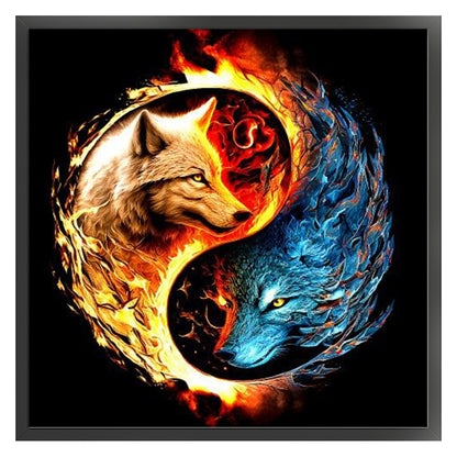 Yin Yang Diagram-Wolf - 14CT Stamped Cross Stitch 50*50CM