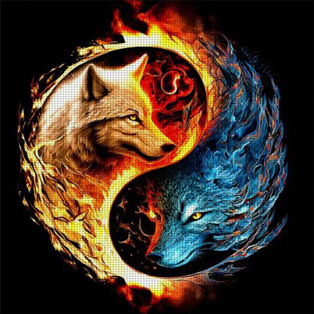 Yin Yang Diagram-Wolf - 14CT Stamped Cross Stitch 50*50CM