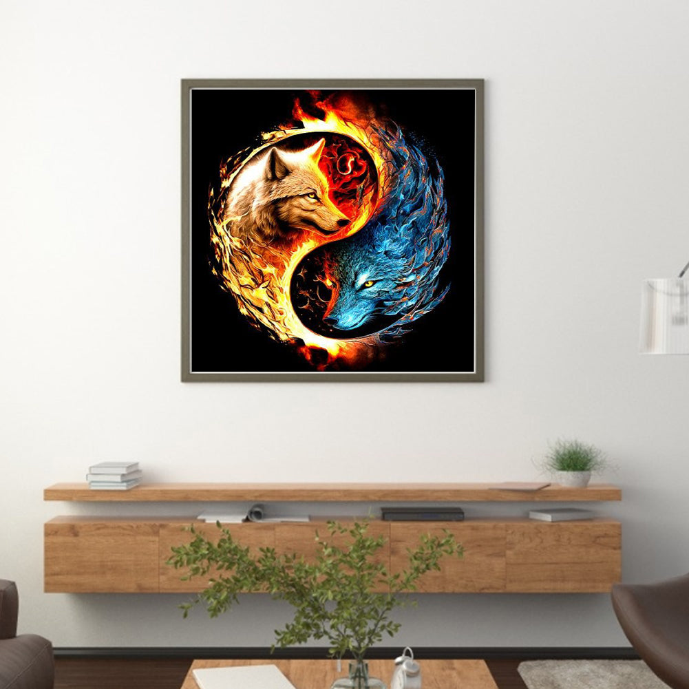 Yin Yang Diagram-Wolf - 14CT Stamped Cross Stitch 50*50CM