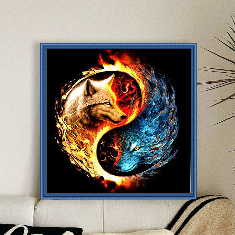 Yin Yang Diagram-Wolf - 14CT Stamped Cross Stitch 50*50CM