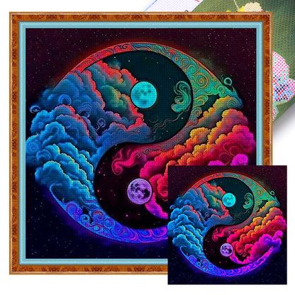 Yin And Yang Diagram - Clouds And Moon - 14CT Stamped Cross Stitch 50*50CM