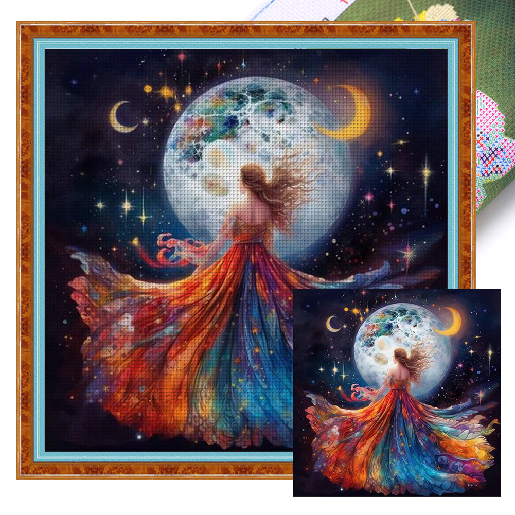 Beauty Under The Moon - 18CT Stamped Cross Stitch 40*40CM