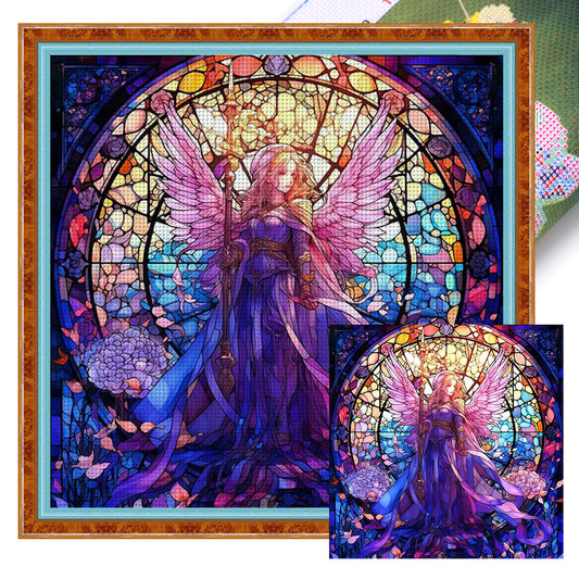 Glass Painting-Angel Girl - 18CT Stamped Cross Stitch 45*45CM