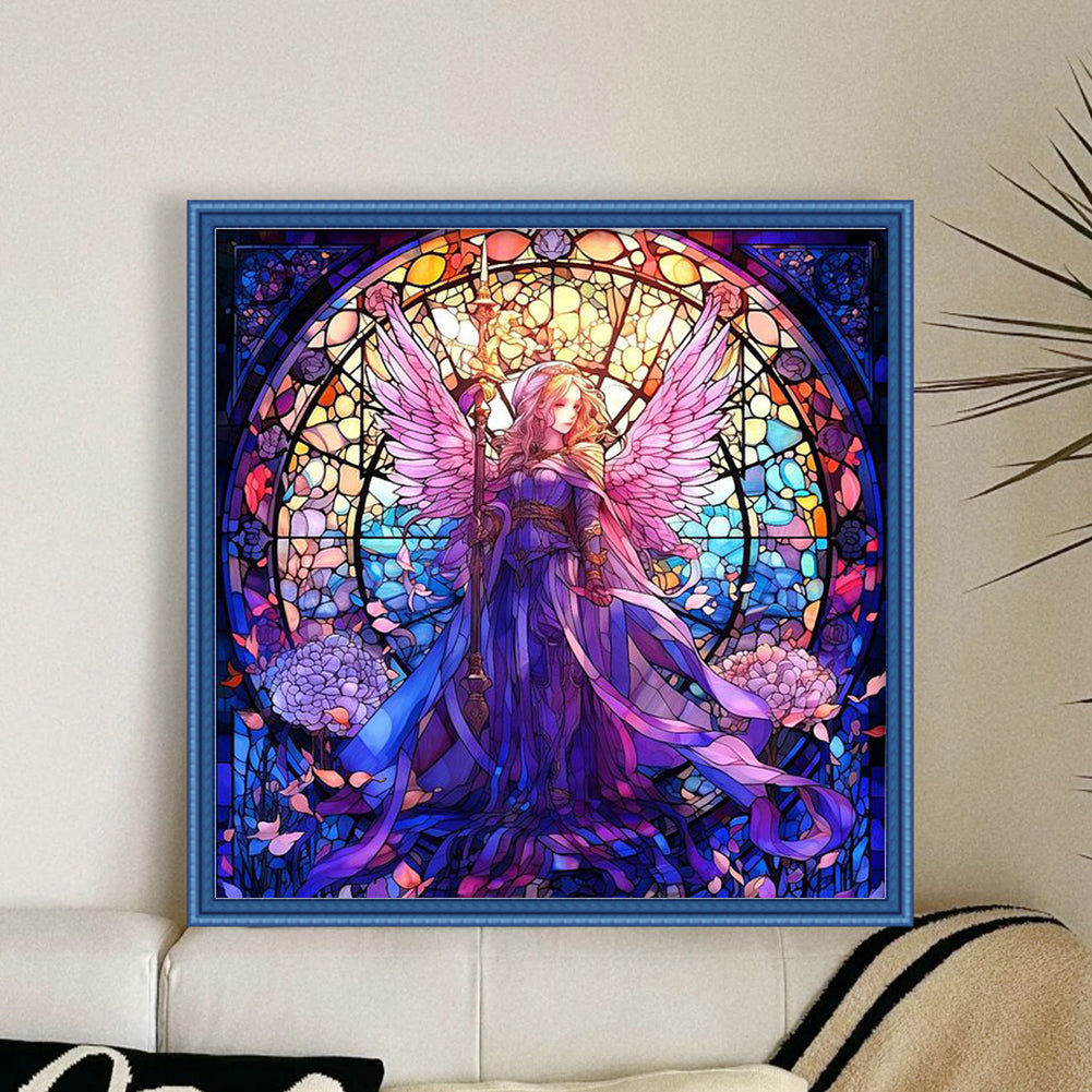 Glass Painting-Angel Girl - 18CT Stamped Cross Stitch 45*45CM