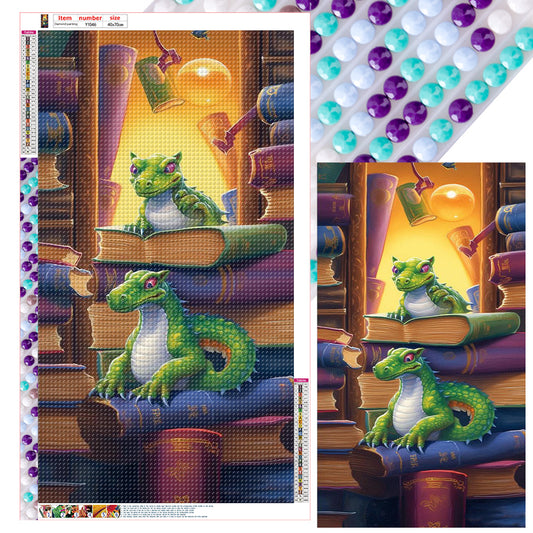 Reading Little Green Dragon - Full Round Drill Diamond Painting 40*70CM